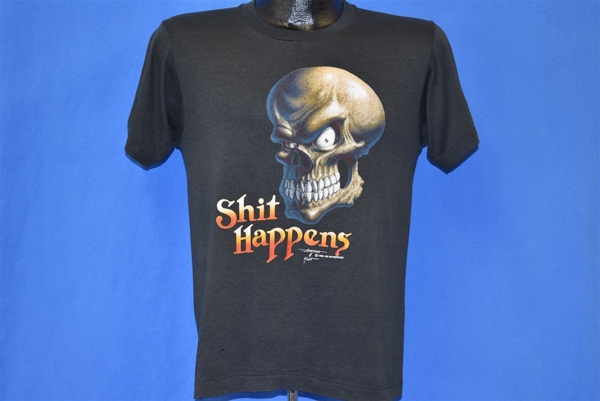 80s Shi* Happens Skeleton Skull Biker Funny t-shirt Small product image 2