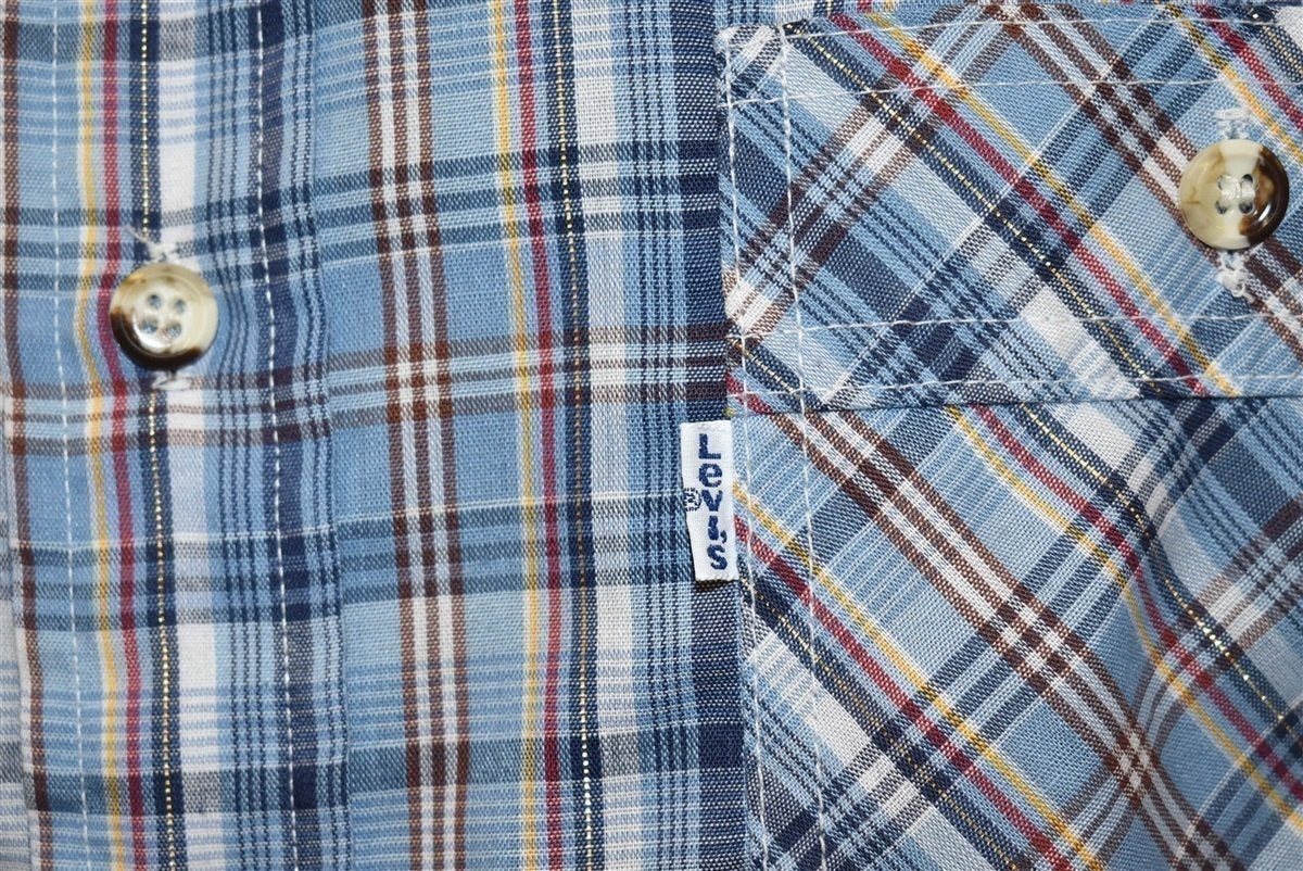 80s Levis Blue white Gold Lined Plaid Button Down Shirt product image 3
