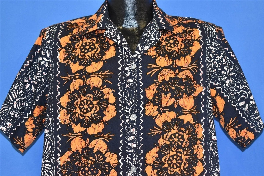 70s Hukiloau Fashions Black Orange Aloha Shirt Medium product image 1