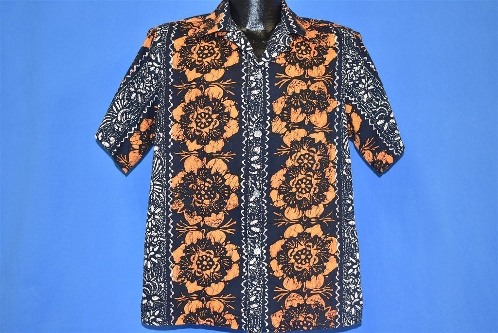 70s Hukiloau Fashions Black Orange Aloha Shirt Medium product image 2