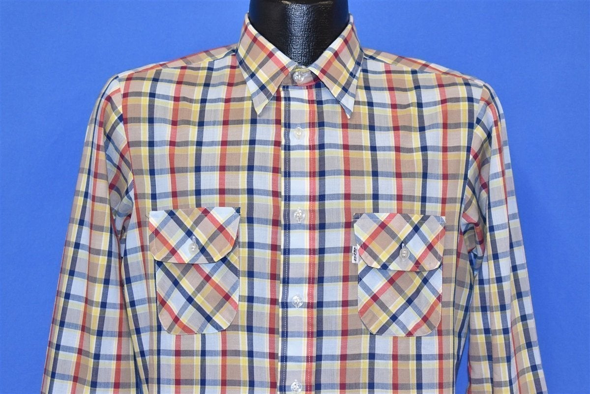 70s Levis Plaid Brown Blue Red Big E Shirt Medium product image 5