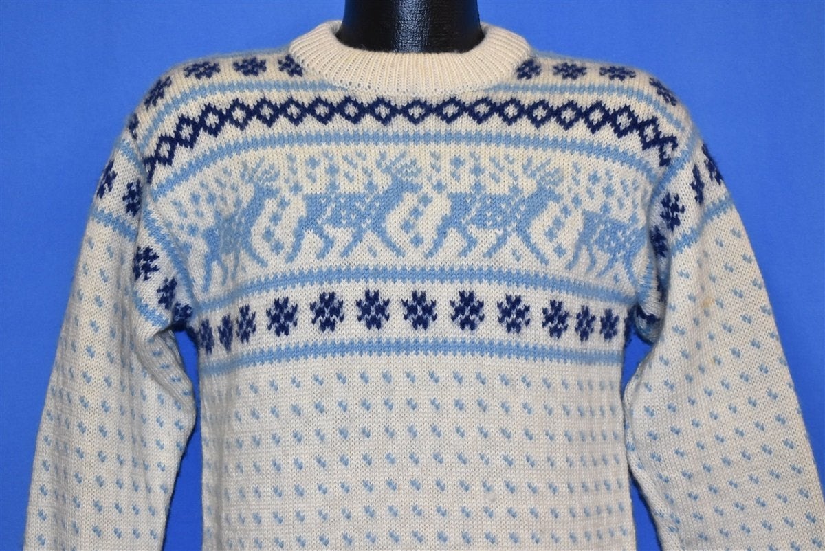 70s Icelandic Reindeer Snowflake Wool Sweater Small