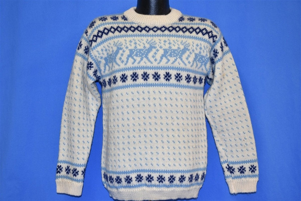 70s Icelandic Reindeer Snowflake Wool Sweater Small