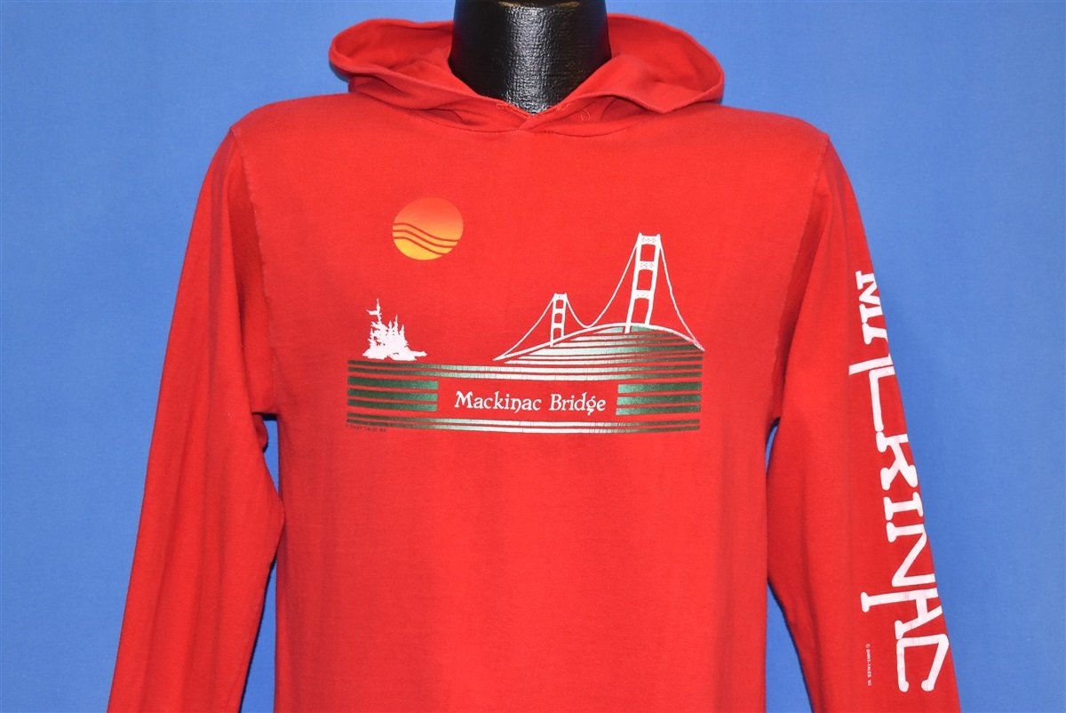 80s Mackinac Bridge Michigan Sunset Hooded t-shirt Medium product image 1
