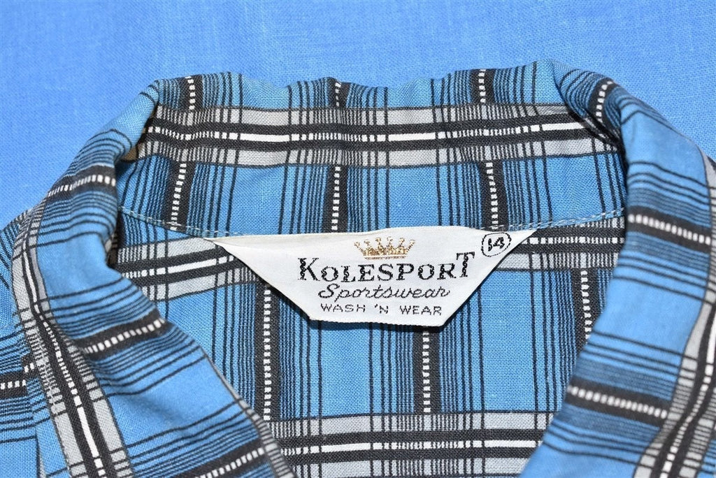 60s Blue Plaid Kolesport Button Down Shirt Youth Large product image 6