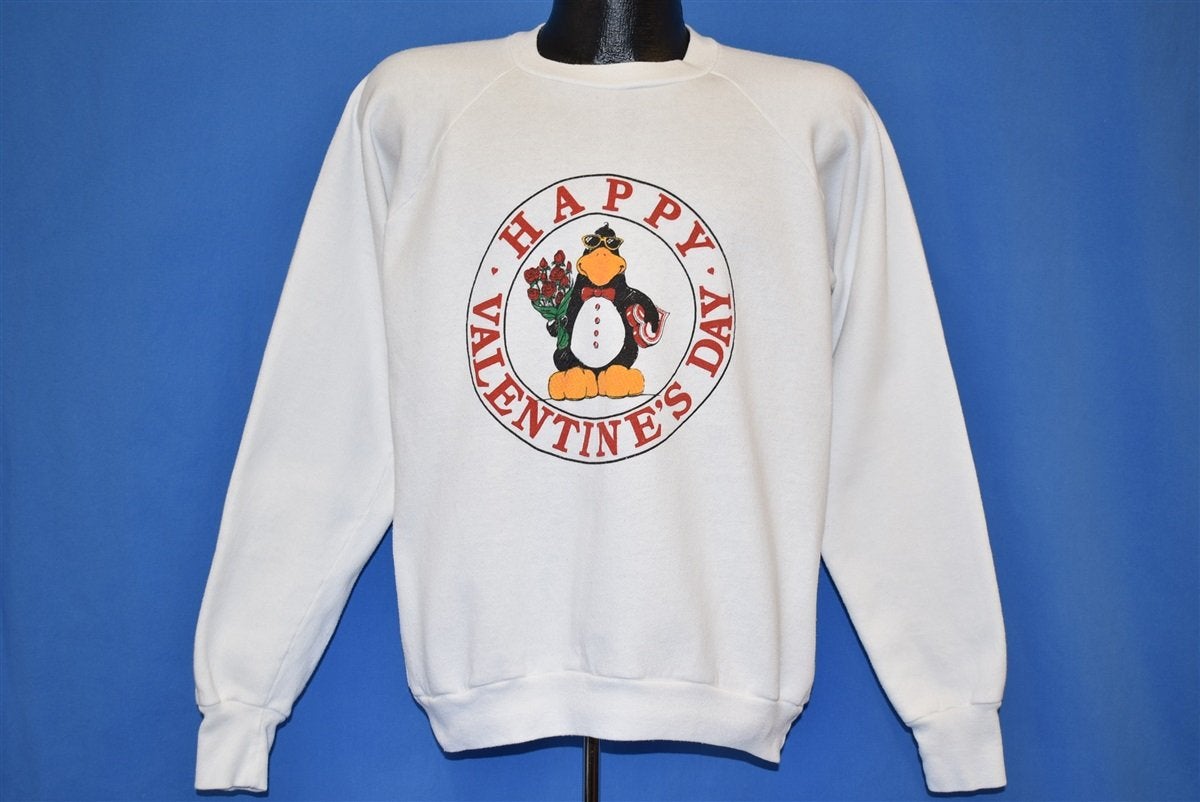 80s Happy Valentine's Day Penguin Roses Sweatshirt Large product image 2