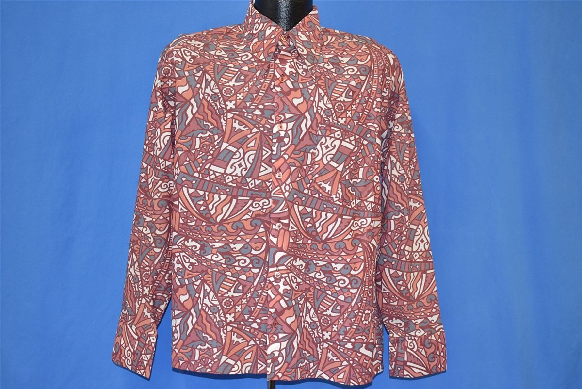 70s Penney's Pink Abstract Geometric Disco Shirt Large product image 2