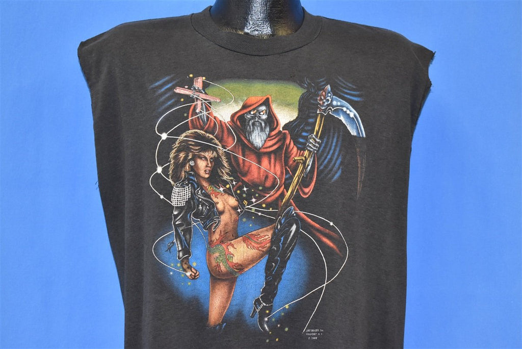 80s 3D Emblem Biker Reaper Pinup Cut t-shirt Extra Large product image 1