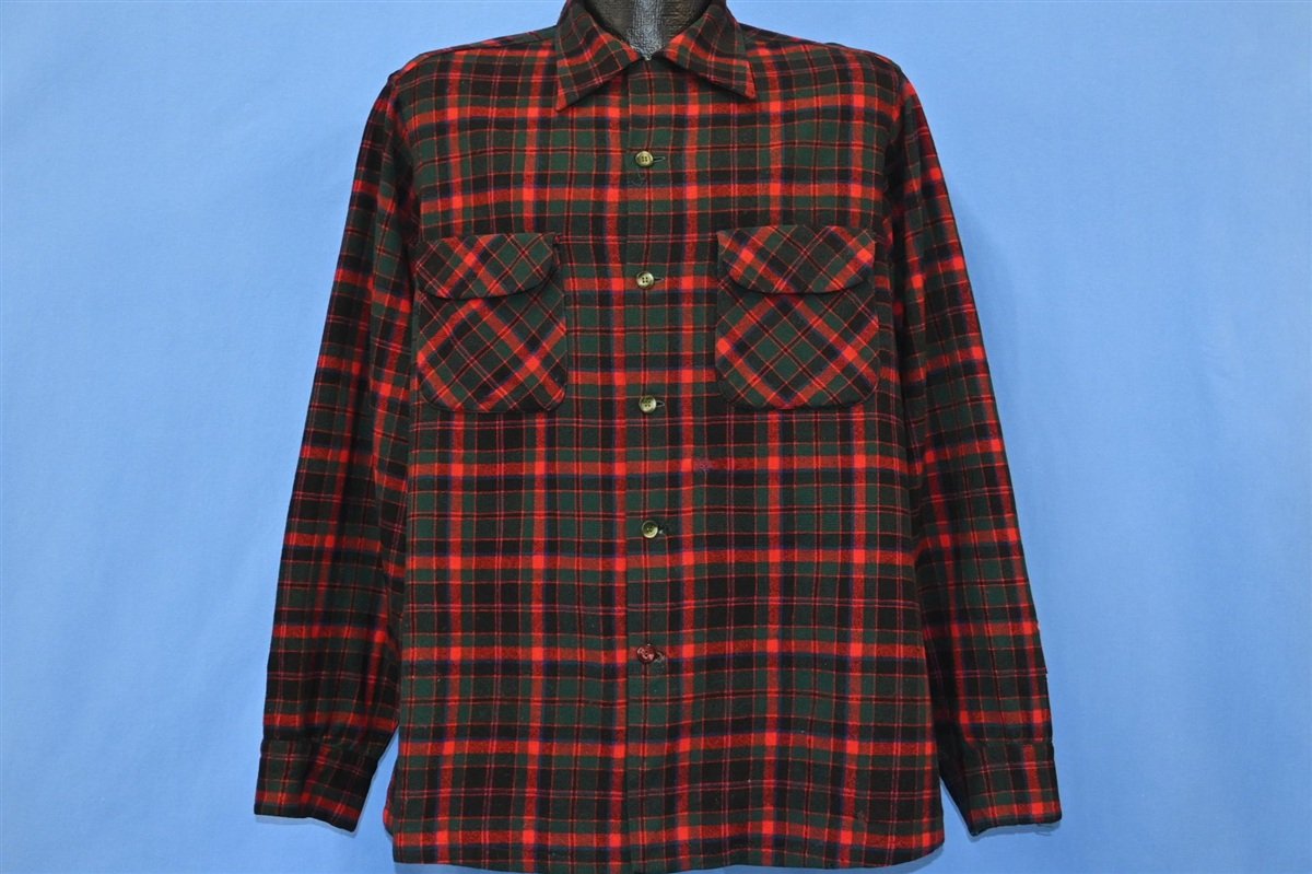 50s Pendleton Red Green Plaid Wool Button Down Shirt Large product image 2