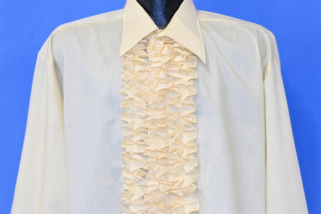 70s After Six Yellow Ruffled Button Down Tuxedo Shirt XXL product image 1