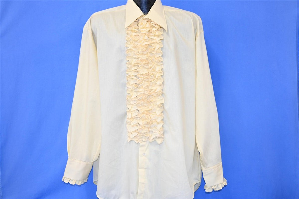70s After Six Yellow Ruffled Button Down Tuxedo Shirt XXL product image 2