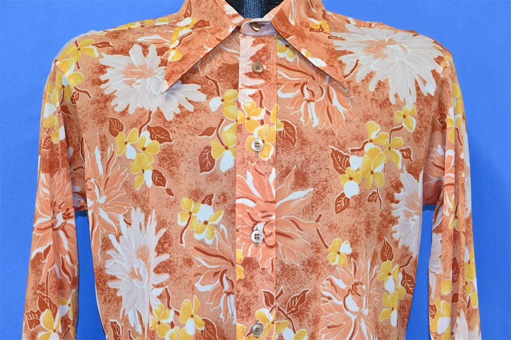 70s Mister Man of California Orange Floral Disco Shirt Small product image 1
