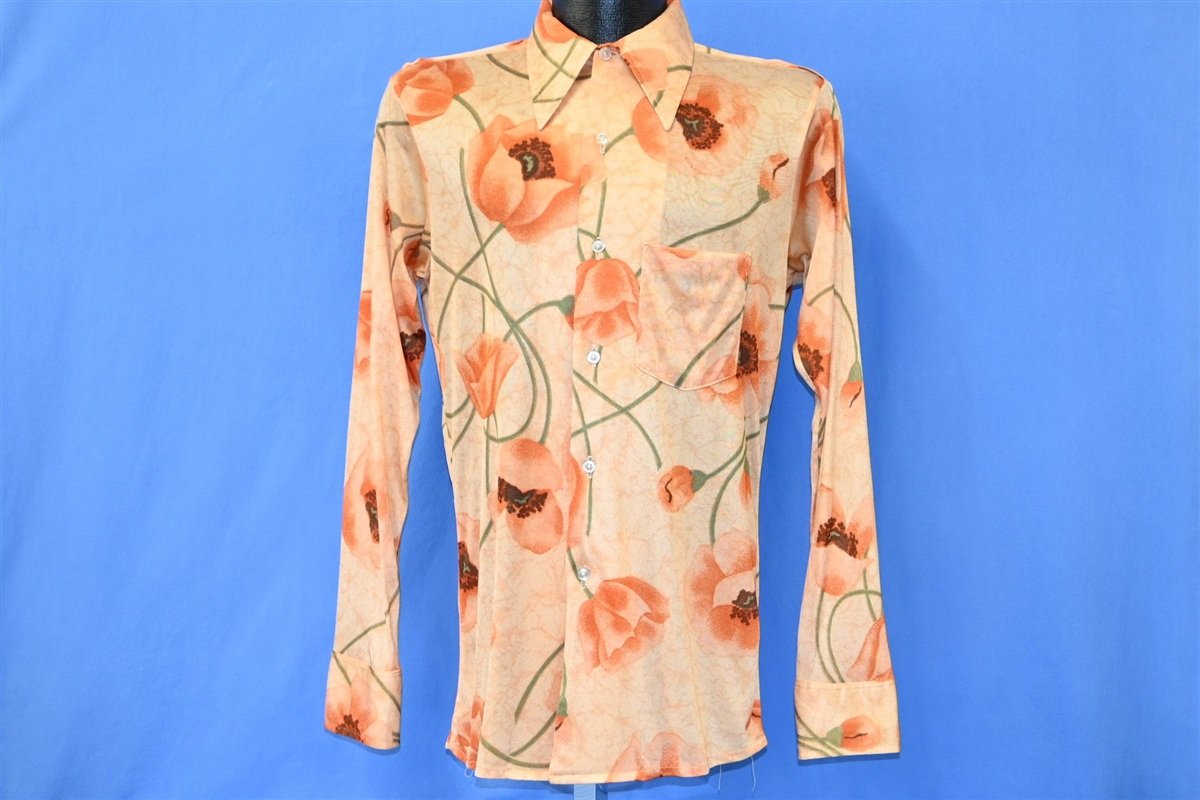 70s Whitehall Orange Poppies Floral Disco Shirt Small product image 2