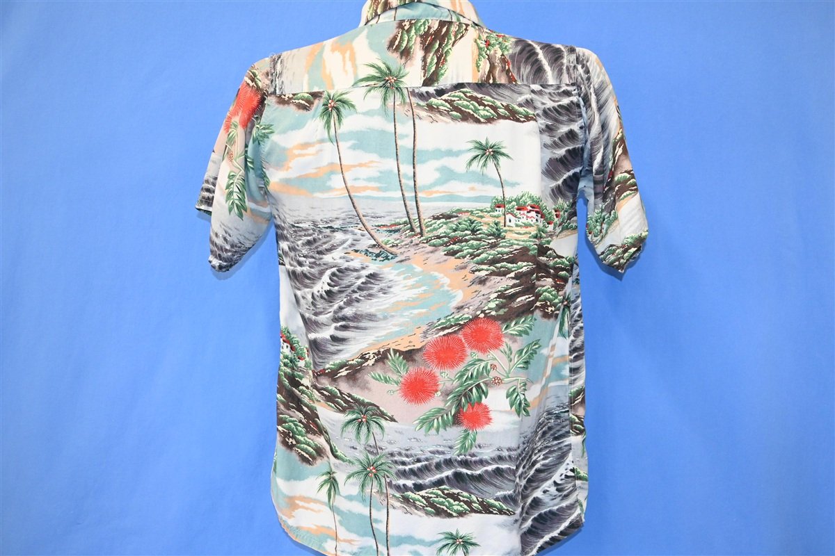 60s Beach Scene Palm Trees Button Down Hawaiian Shirt Medium product image 3