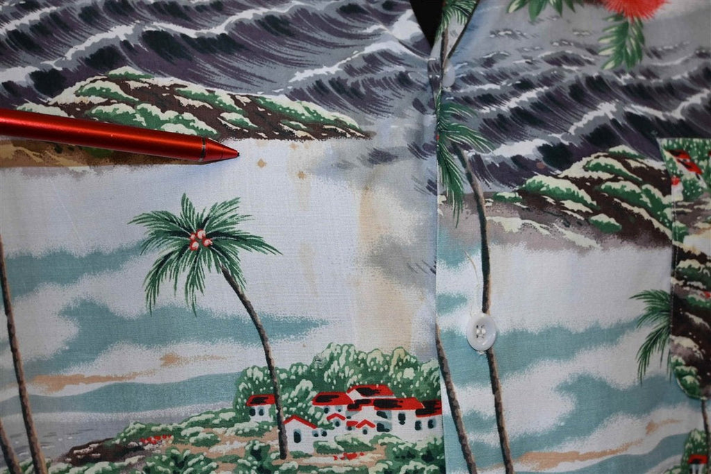 60s Beach Scene Palm Trees Button Down Hawaiian Shirt Medium product image 4
