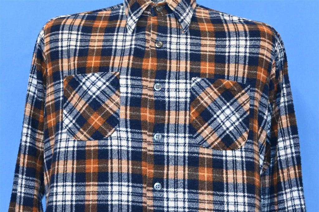 80s Chandler Orange Blue Plaid Flannel Button Down Shirt product image 1