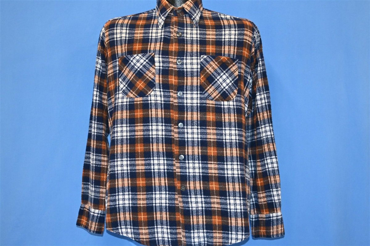 80s Chandler Orange Blue Plaid Flannel Button Down Shirt product image 2