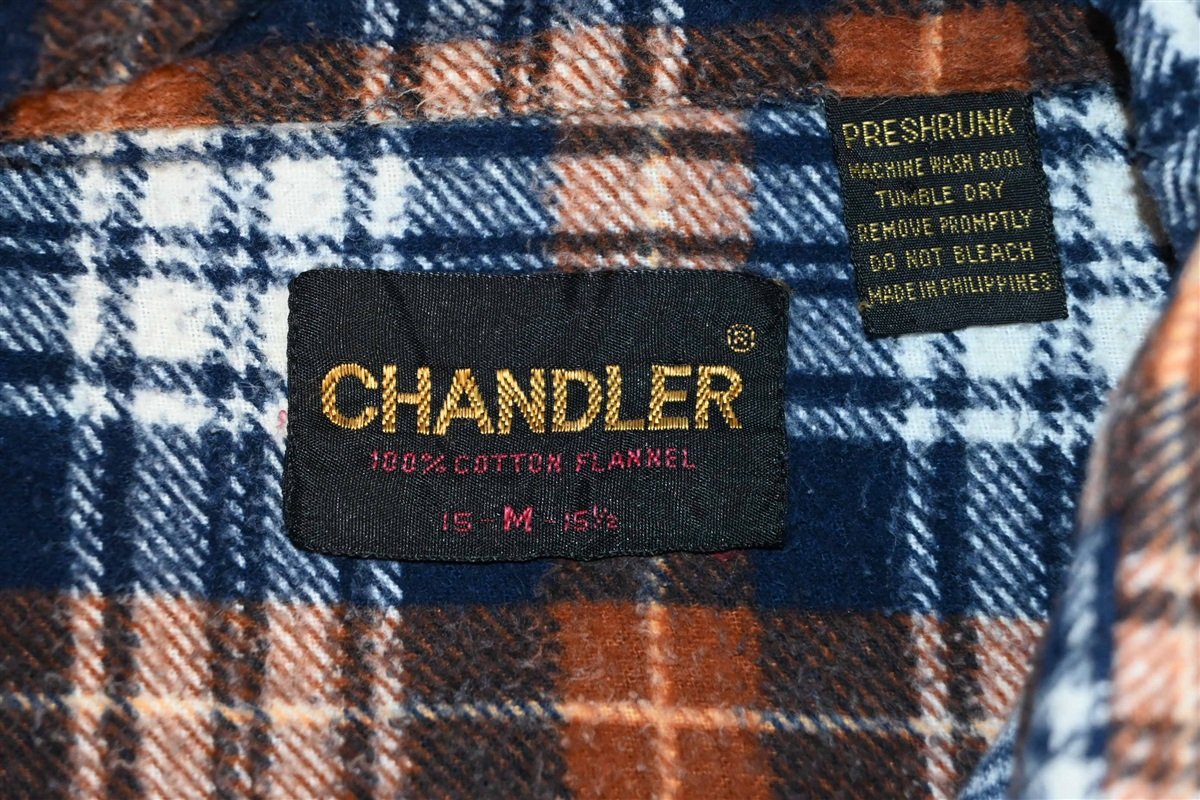 80s Chandler Orange Blue Plaid Flannel Button Down Shirt product image 3