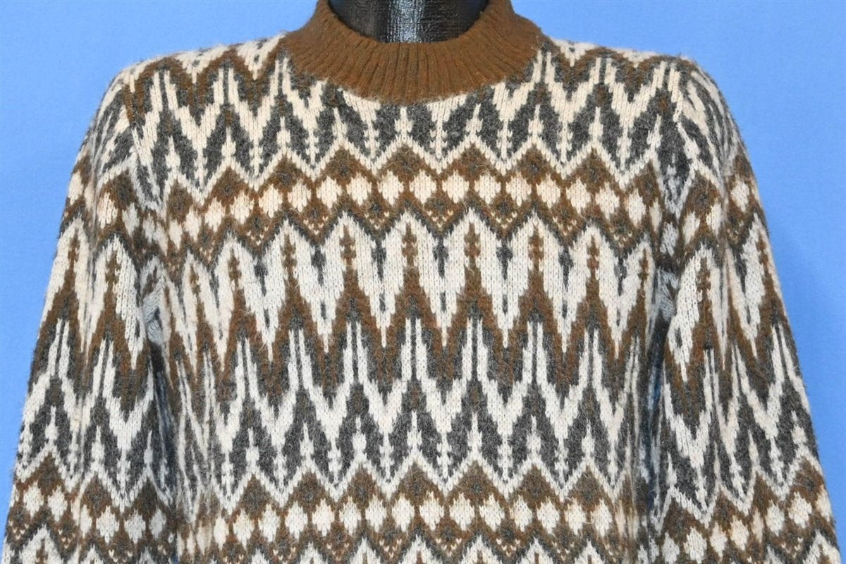 60s Arrow Gray Brown Zig Zag Pullover Sweater Small
