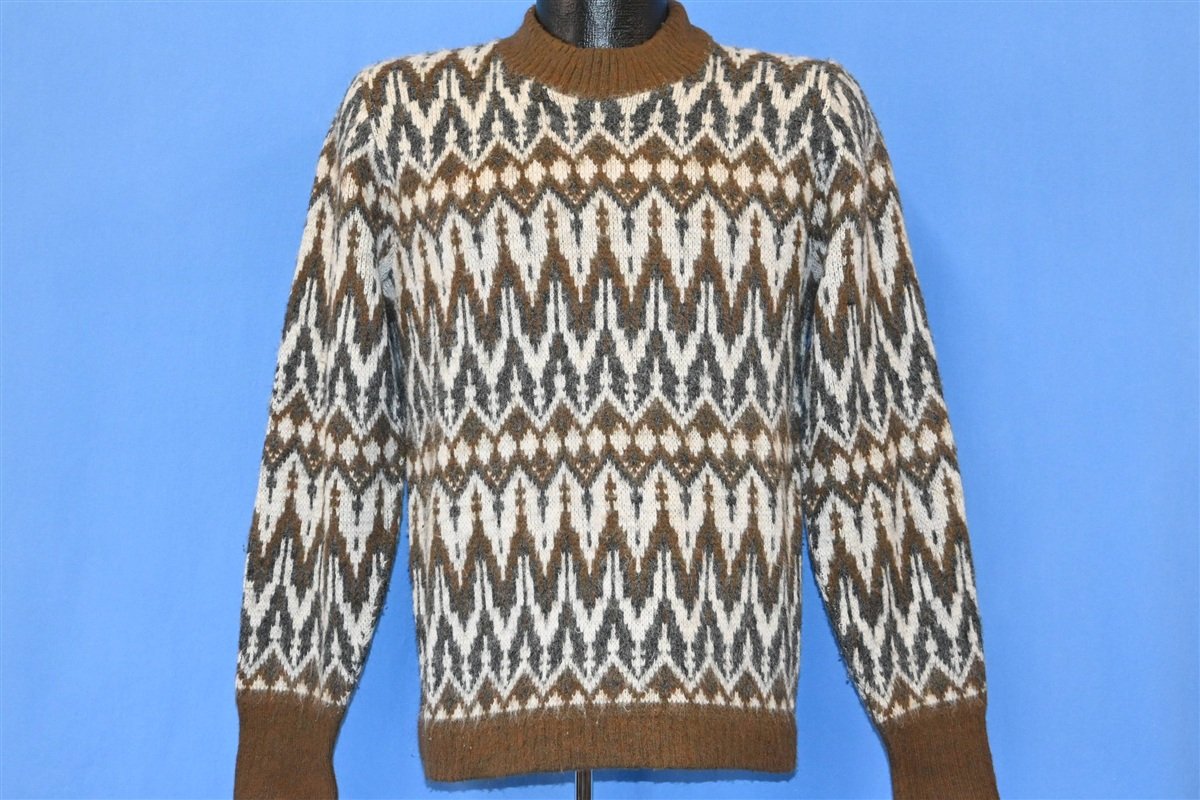 60s Arrow Gray Brown Zig Zag Pullover Sweater Small