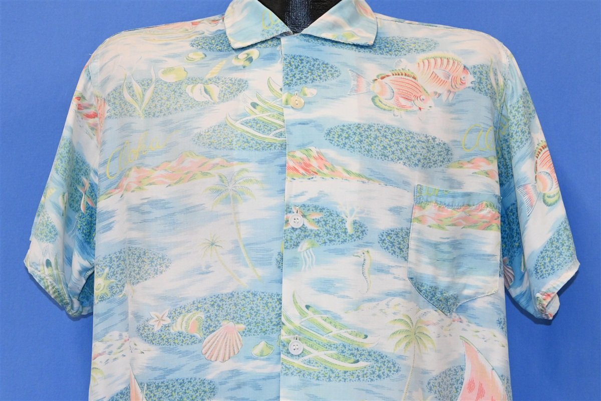 50s Aloha Pastel Ocean Beach Hawaiian Shirt Large product image 1