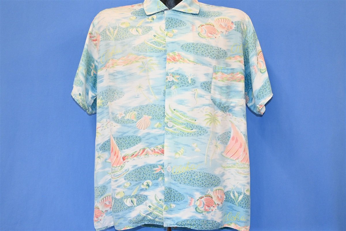 50s Aloha Pastel Ocean Beach Hawaiian Shirt Large product image 2