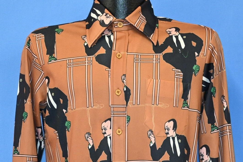 70s Larry Kane Gentleman Smoking Brown Disco Shirt Small product image 1