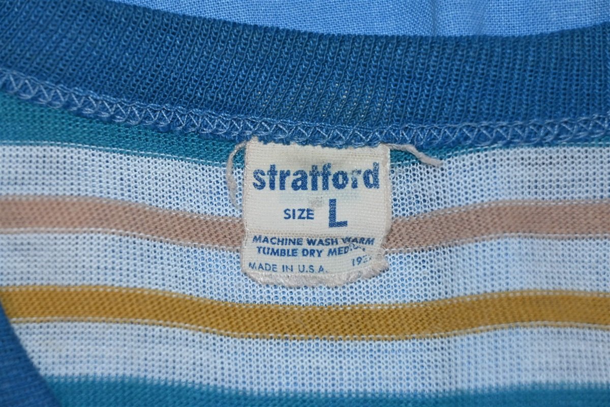 70s Stratford Blue White Yellow Striped Surf t-shirt Large product image 3