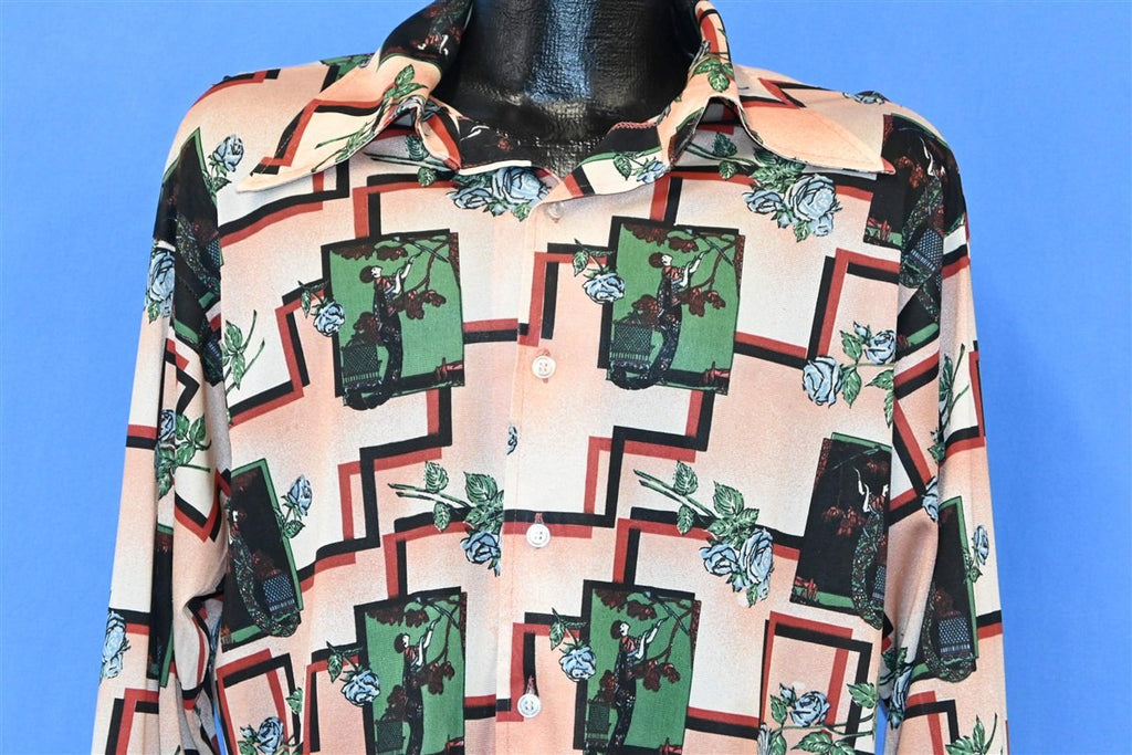 70s Art Deco Geometric Floral Big Collar Disco Shirt Extra product image 1