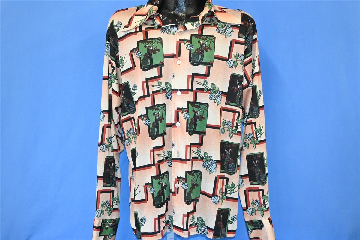 70s Art Deco Geometric Floral Big Collar Disco Shirt Extra product image 2