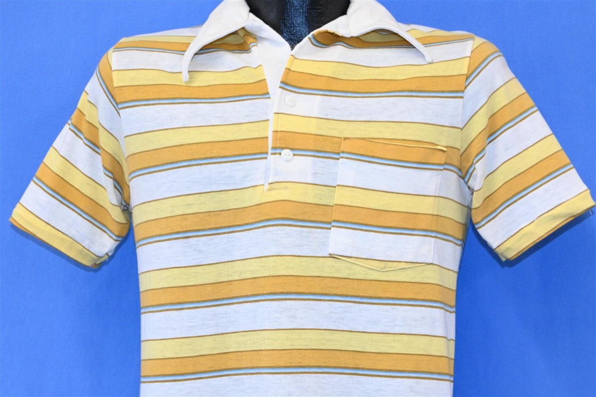 70s Yellow White Striped Big Collar Polo Shirt Medium product image 1