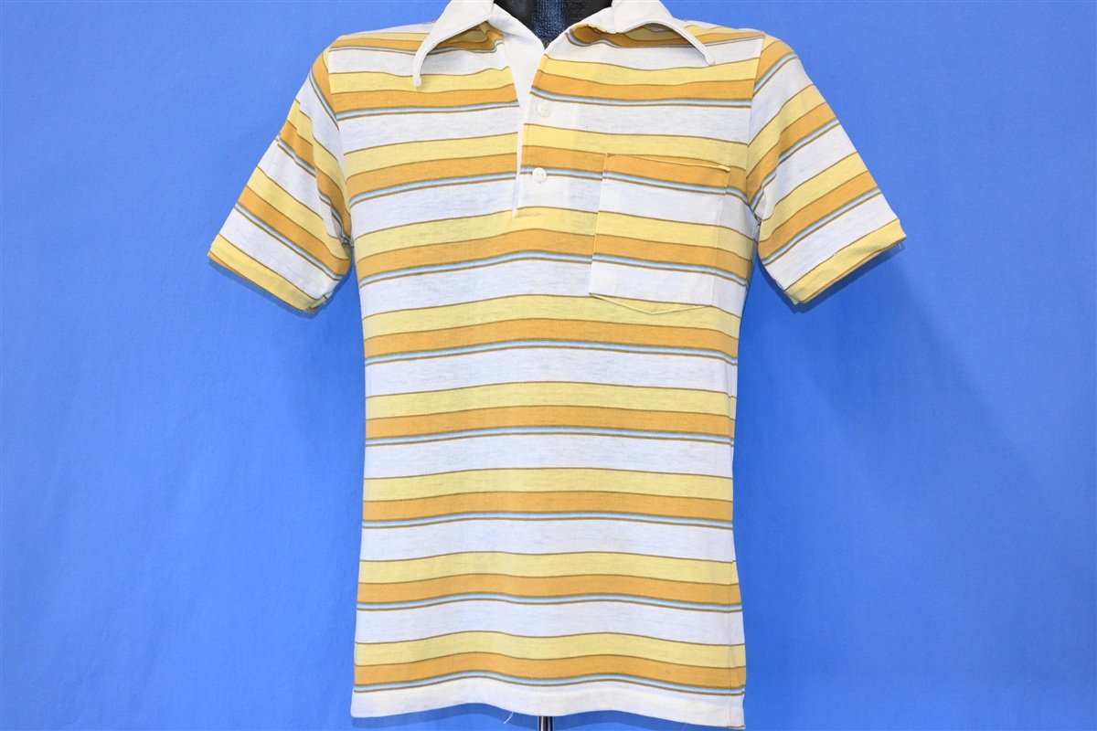 70s Yellow White Striped Big Collar Polo Shirt Medium product image 2