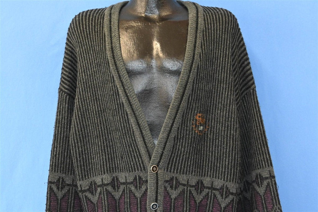 80s Gray Black Striped Stagecoach Cardigan Sweater Extra Large