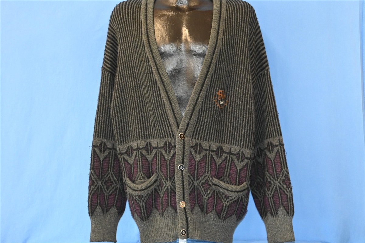 80s Gray Black Striped Stagecoach Cardigan Sweater Extra Large