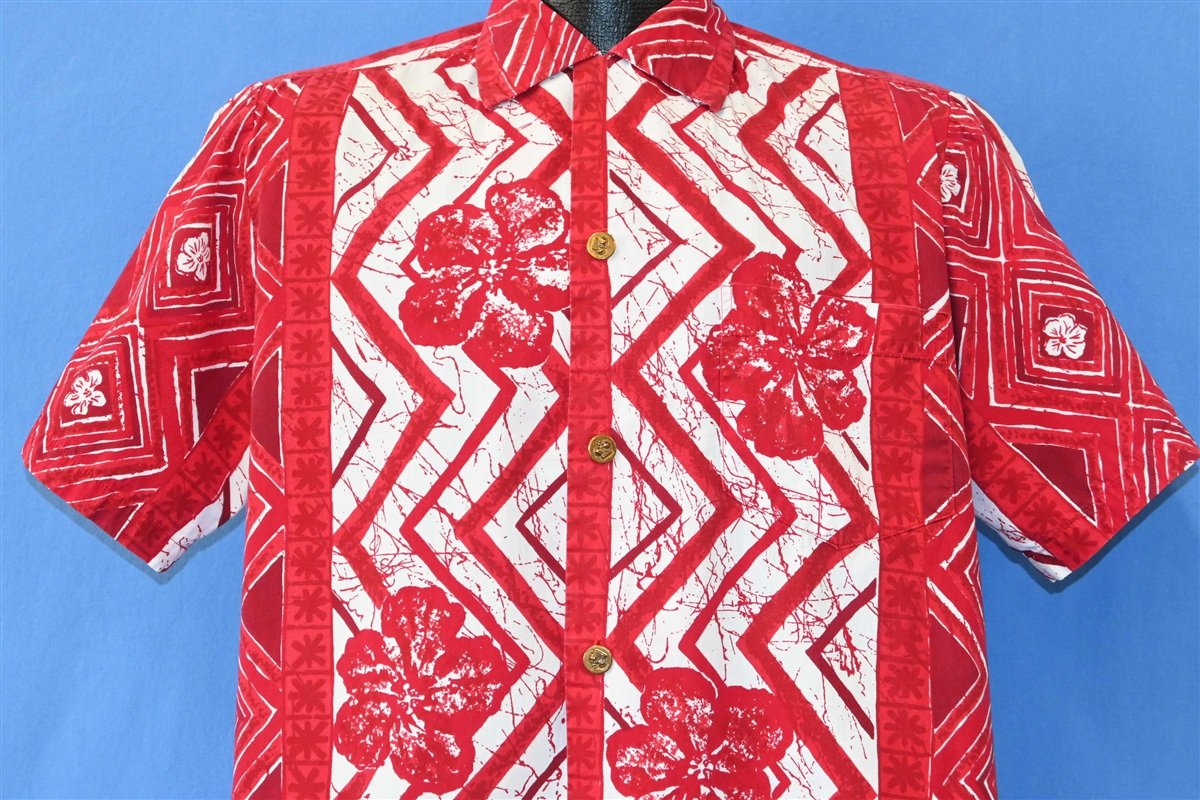 60s Duke Kahanamoku Red White Zig Zag Hawaiian Shirt Medium product image 1