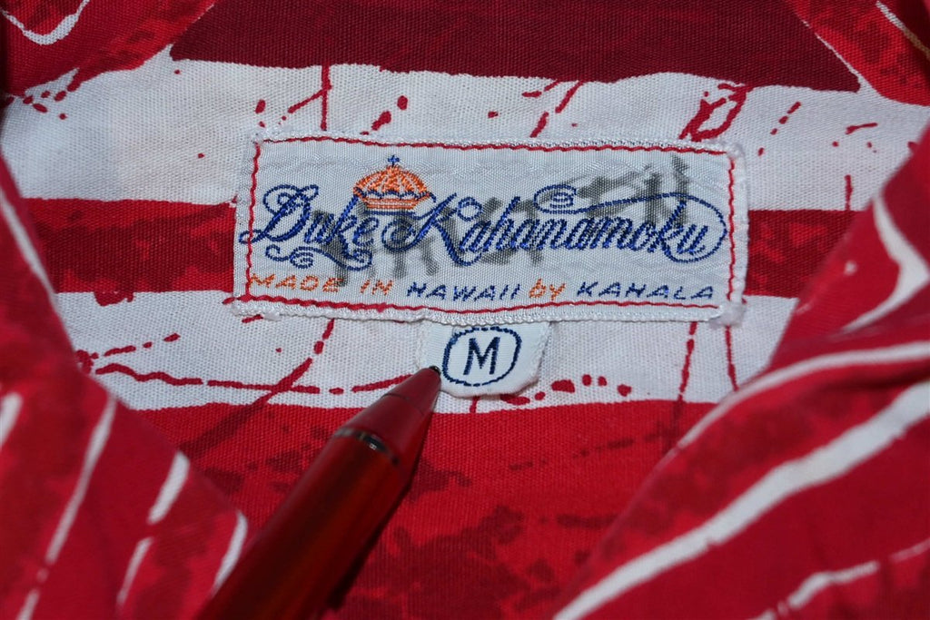 60s Duke Kahanamoku Red White Zig Zag Hawaiian Shirt Medium product image 6