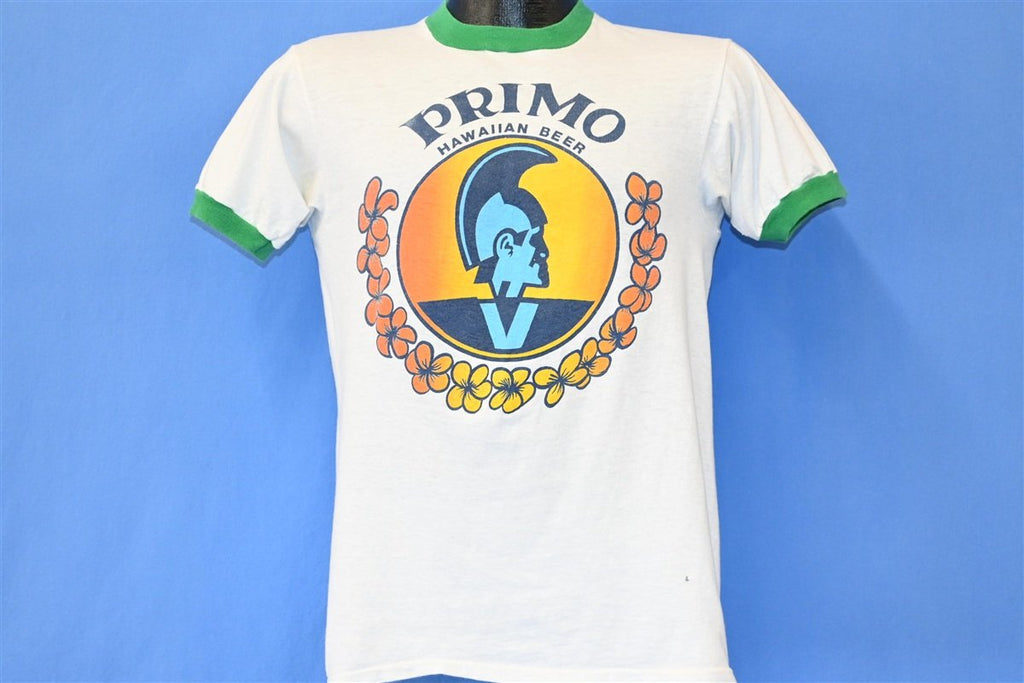 80s Primo Hawaiian Beer Logo Green White Ringer t-shirt product image 2