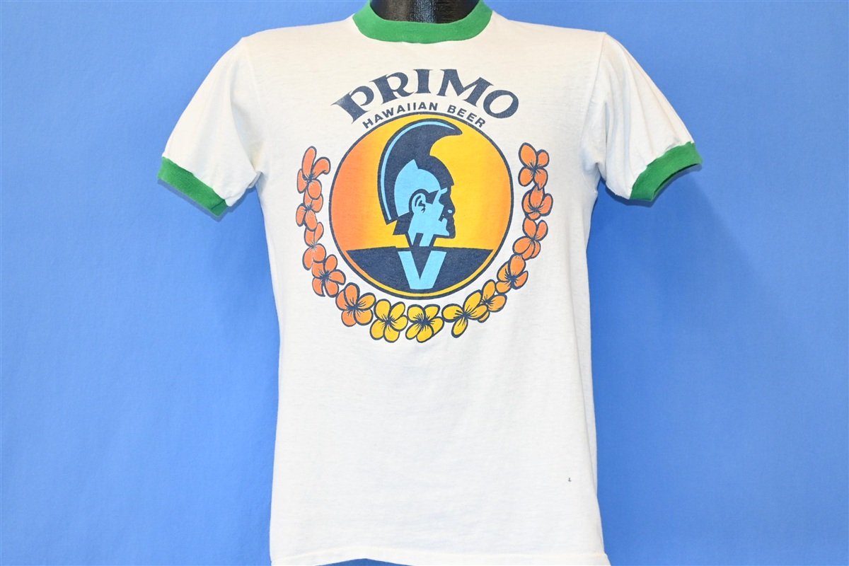 80s Primo Hawaiian Beer Logo Green White Ringer t-shirt product image 2
