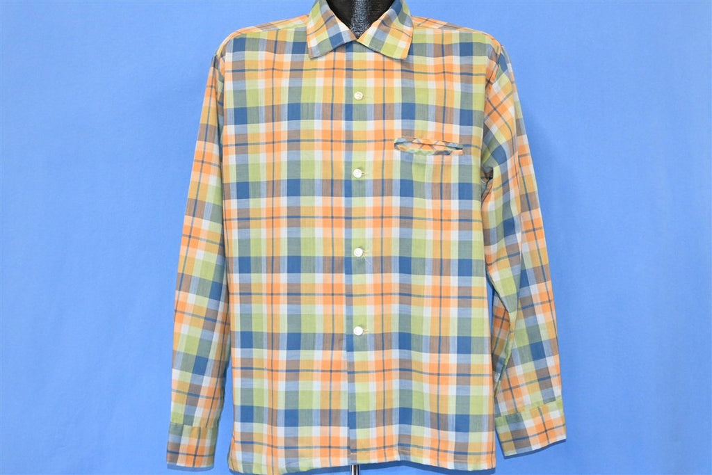 60s Orange Blue Green Plaid Button Down Shirt Large product image 2