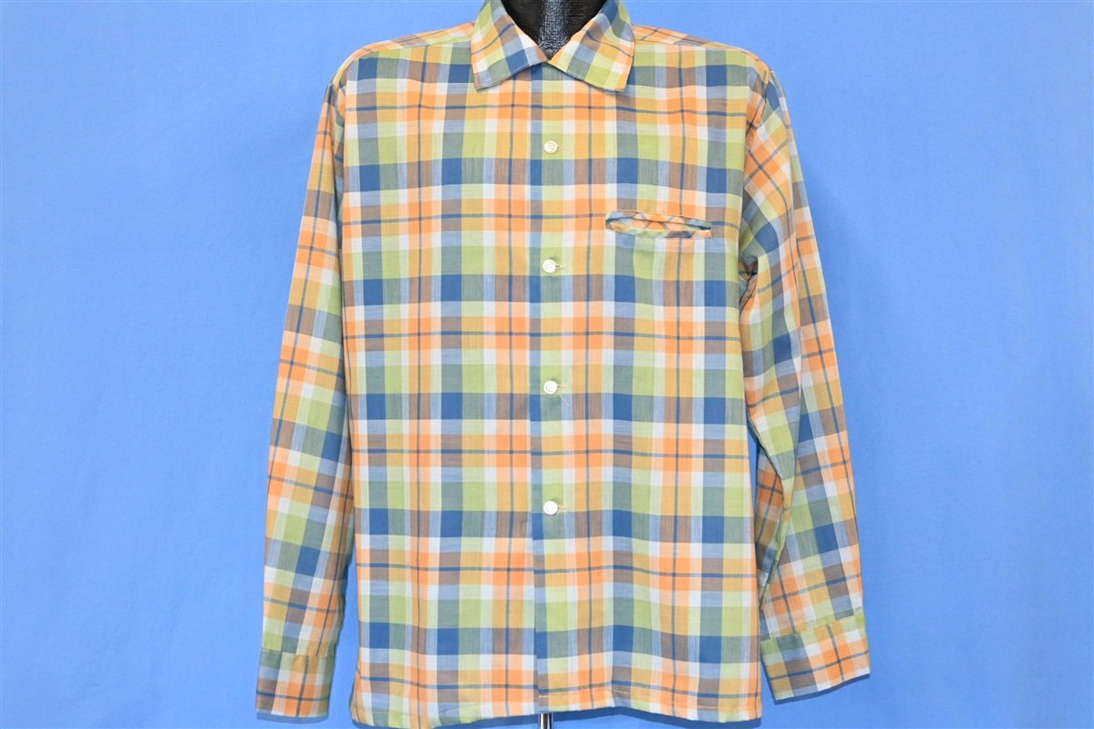 60s Orange Blue Green Plaid Button Down Shirt Large product image 2