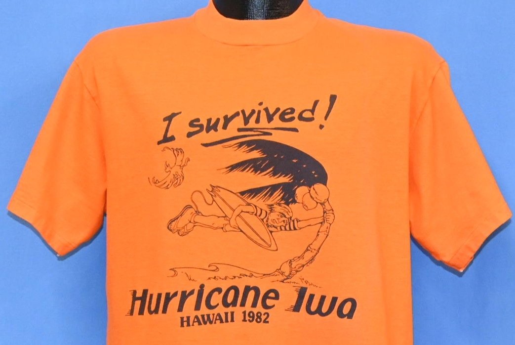 80s I Survived Hurricane Iwa Hawaii 1982 Orange t-shirt product image 1