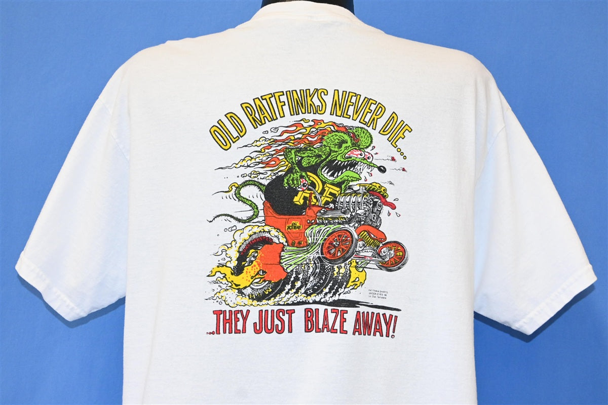 90s Old Rat Finks Never Die Just Blaze Away t-shirt Extra product image 1