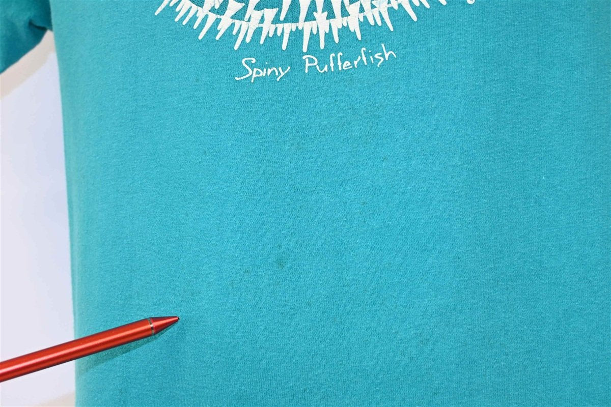 80s Spiny Puffer Porcupinefish Puffy Paint Teal t-shirt product image 3