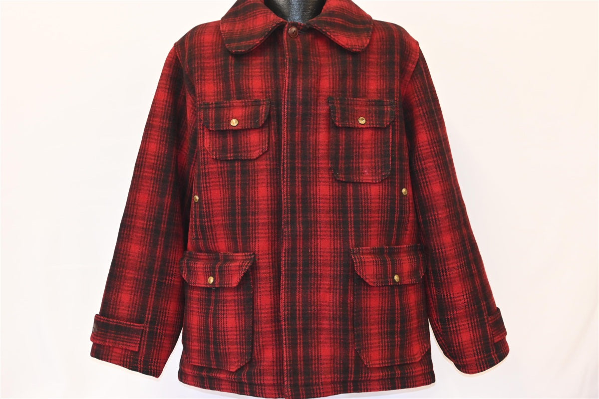 50s Woolrich 503 Red Plaid Mackinaw Hunting Jacket Large product image 2