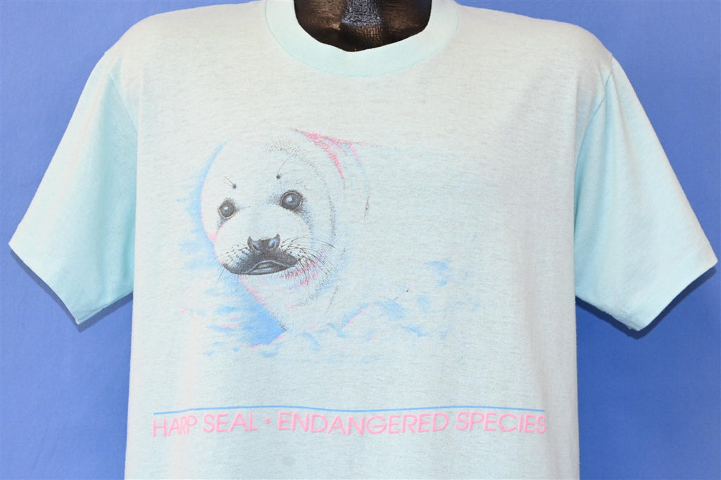 80s Harp Seal Endangered Species Blue Wildlife t-shirt Large product image 1